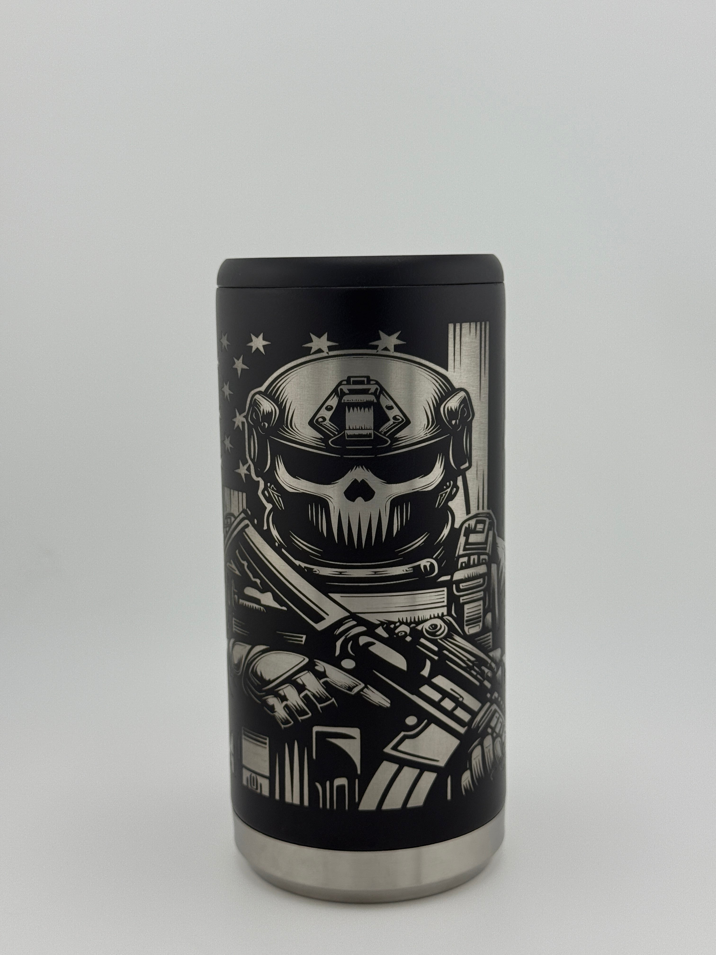 Skull Patriot Skinny Can Koozie